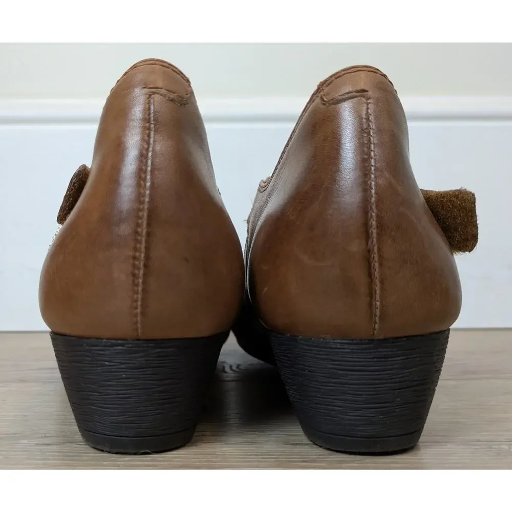 Rockport Cobb Hill Leather Wedge Heels 9.5 Brown Mary Jane Strappy Comfort Shoe